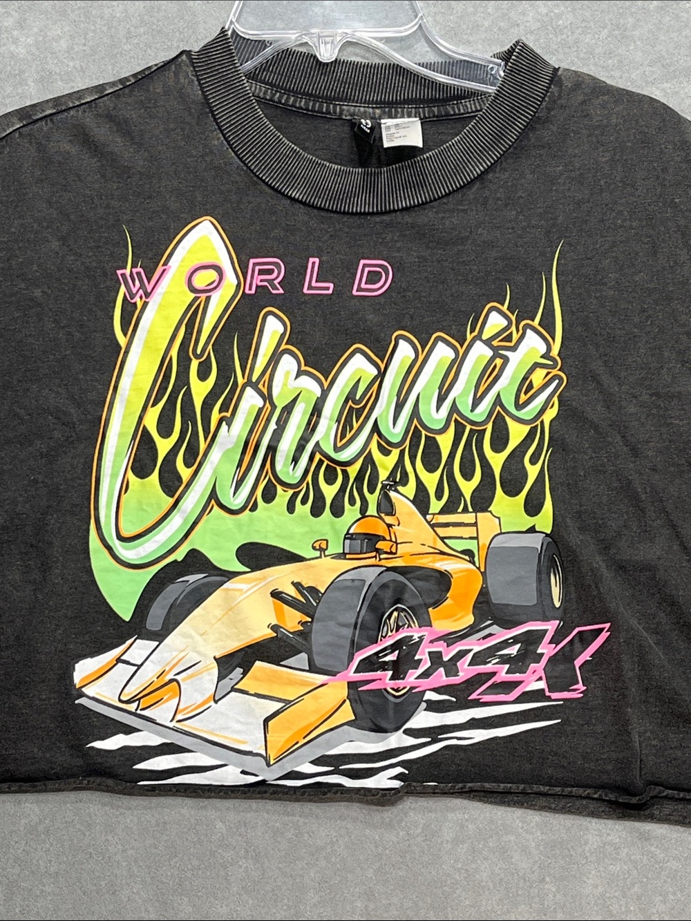 H&M World Circuit 4x4 Graphic Cropped Oversized Tee XS Black Race Car NWOT